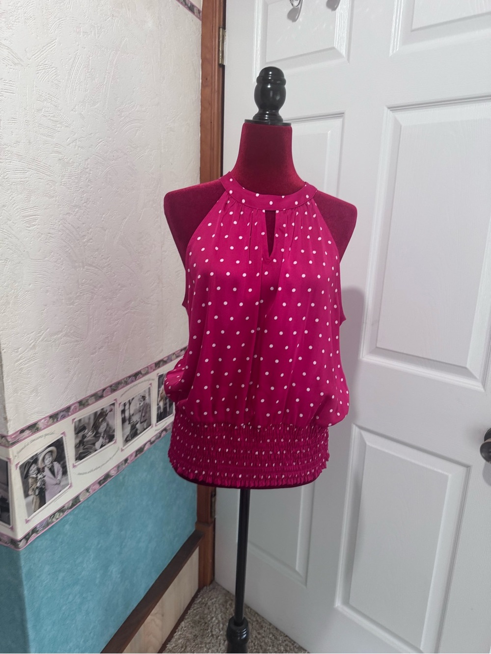 I.N.C. Polka Dot Halter Neck Tank Top - Magenta
